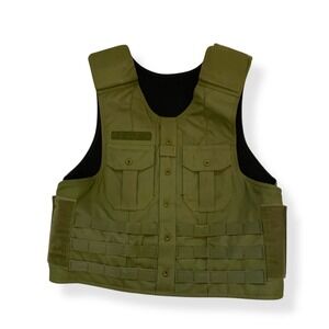Tactical Olive Green Adjustable Molle Vest With Dual Front Pockets & Straps